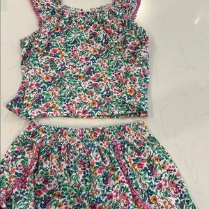 Crewcuts Floral Ruffle Two Piece with Pink Trim